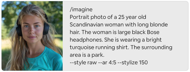 Midjourney prompt for a 25-year-old Scandinavian woman